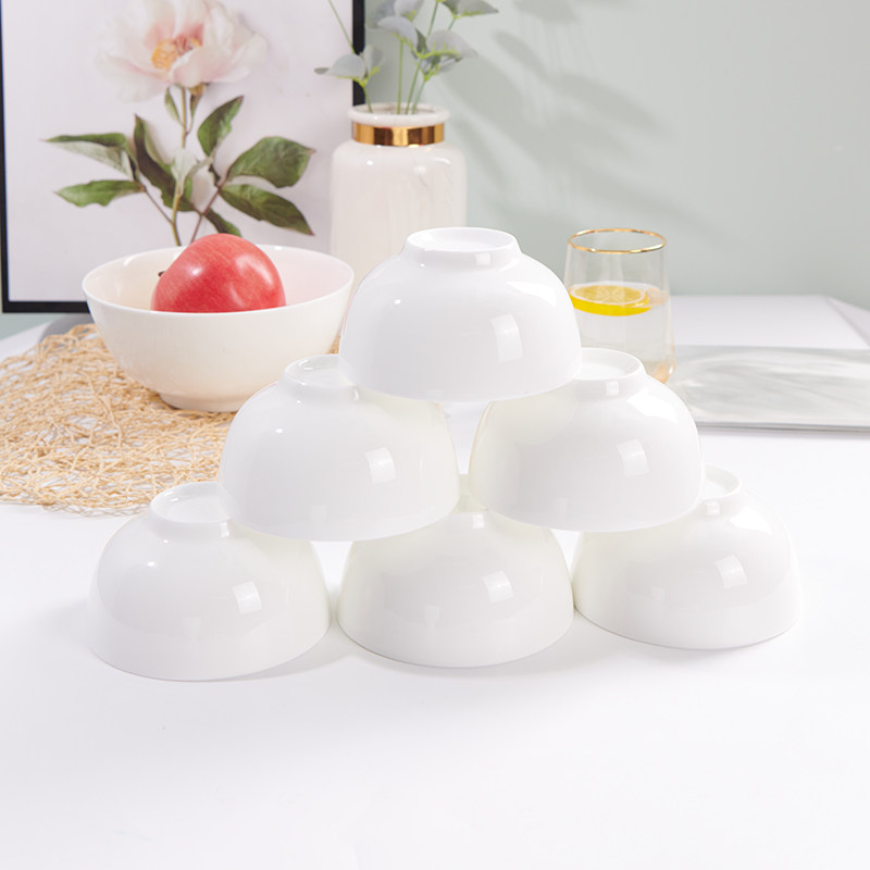 Bowl Home Bone China Porcelain Pure White Rice Bowl Suit Face Bowl Ceramic Bowl White Porcelain Bowl Microwave Oven Applicable Ceramic Cutlery