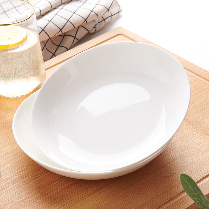 Ying Chen Da pure white bone china home plate Ceramic tableware dish dish deep dish white porcelain tableware Microwave oven suitable