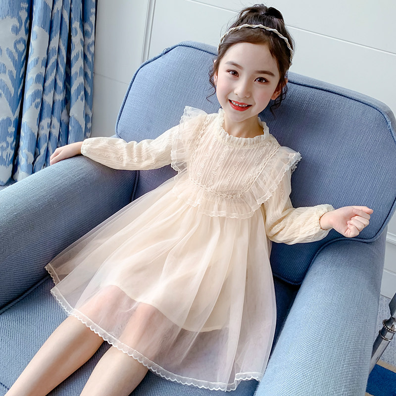 Girls dress autumn 2022 new western style girl children princess skirt lace Korean version spring and autumn mesh skirt
