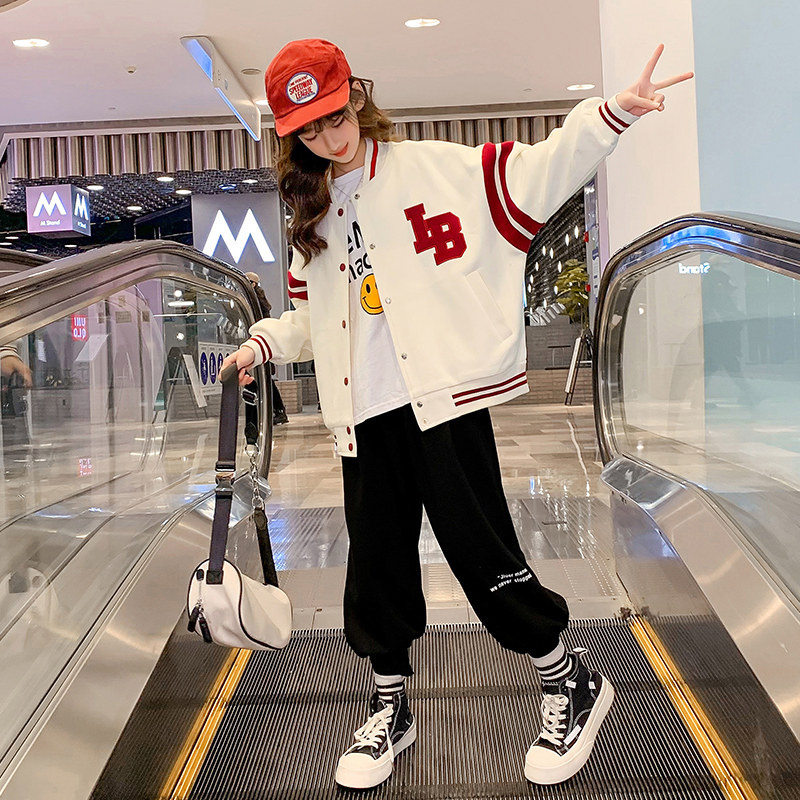 Girls' jacket spring and autumn 2022 new Korean version of foreign style children's jacket tops autumn clothes big children's clothing fried street baseball uniform