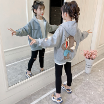 Girls spring and autumn coat autumn 2022 new foreign style girl big boy little girl casual sports childrens cartoon cardigan