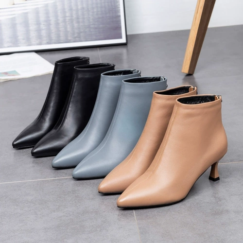 Короткие сапоги с заостренным носом на высоком каблуке, обувь для кожаной обуви, ботинки, коллекция 2022, из натуральной кожи, осенние