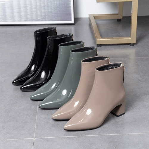 Новая весна и осенняя и зимняя высокая высокая европейская и американская кожаная обувь с высокой