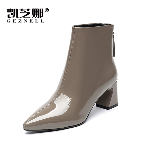 Новая весна и осенняя и зимняя высокая высокая европейская и американская кожаная обувь с высокой