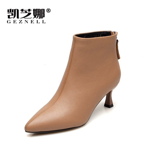 Короткие сапоги с заостренным носом на высоком каблуке, обувь для кожаной обуви, ботинки, коллекция 2022, из натуральной кожи, осенние