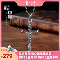 Silver code S925 Silver Christ Jesus Cross Pendant Male Talisman necklace Female Trendsetter retro holy thing