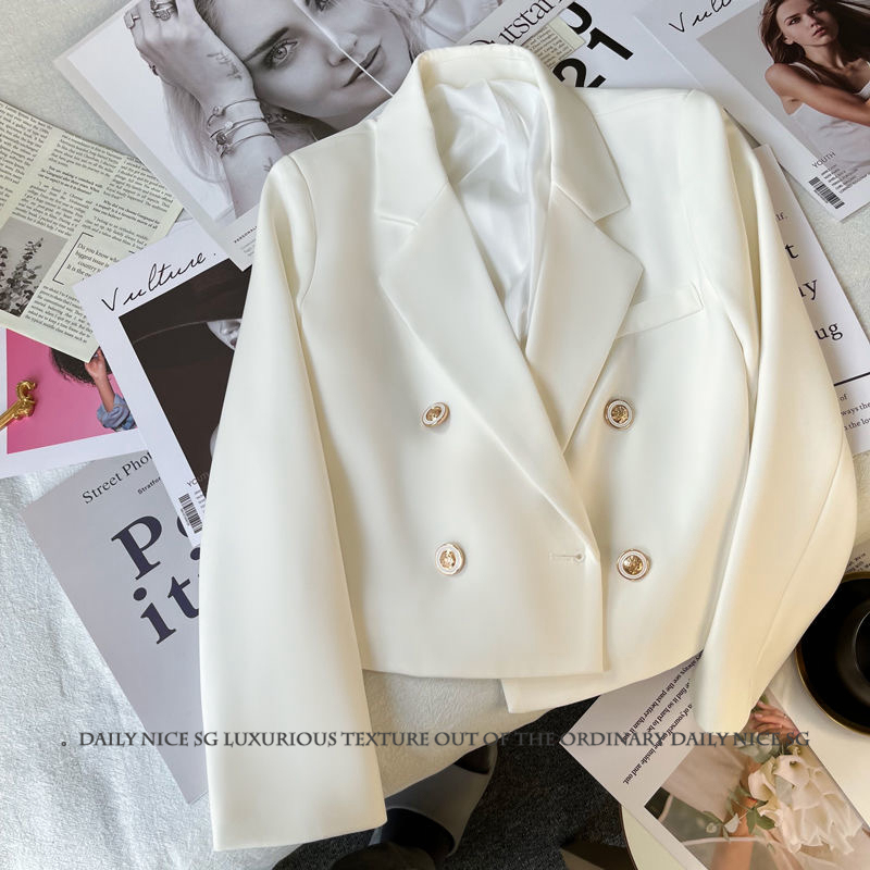 New Style Chanel-Inspired Double-Breasted Solid Color Versatile Slimming Short Long-Sleeve Blazer for Women, Elegant Suit Jacket