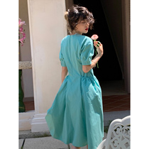 2021 new French long skirt high-end temperament slim retro skirt sweet puff sleeve dress female summer