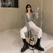 2021 New port Wind retro Han Chinese chic Ocean Gas Aging Sports Wind Twist Sweater Pants Two Suits