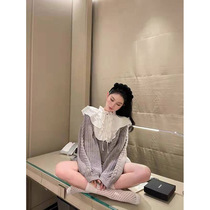 Doll Collar Shirt Splicing Sweater Women Spring New Port Wind Retro Fake Two Pieces Design Sense Loose Knit Blouse