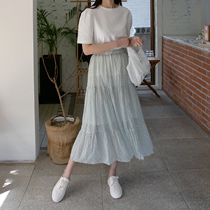 Half skirt womens long 2020 Summer Korean version of loose A- line dress stitching high waisted cake skirt solid color fairy dress