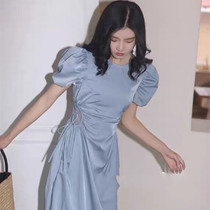2021 new French style high-end temperament self-cultivation retro skirt puff sleeves niche light and familiar style waistless dress summer