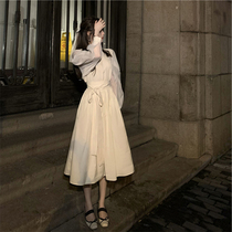 2021 New port Wind retro Han series chic ocean gas minus age splicing blouses high waist and half body dress Two suits