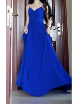 2022 summer new style French celebrity temperament Klein blue suspender dress high-quality big swing dress long skirt