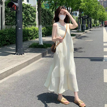 2022 summer new sweet and gentle wind crumpled sleeveless dress female minority design loose and thin flower bud skirt