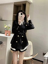 2022 Early Spring New Port Wind Retro Black Suit Jacket Loose Long Sleeve Shirt Fashion Two Suit Women