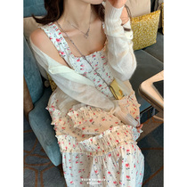 Broken Flowers Tandem Dress Spring 2022 New Fag Style Retro Design Sensation Small lotus leaf Side with a knee brace dress