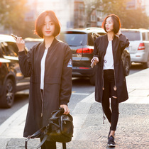 Spring and Autumn New Korean version of long womens windbreaker loose size casual bf Harajuku baseball suit drawstring epaulettes jacket