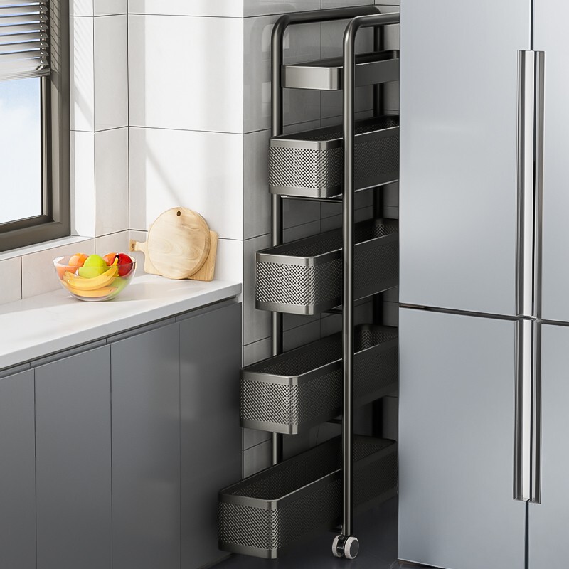 Crack Storage Rack Behind the Kitchen Door, Extremely Narrow Slit Pull-Out Basket on the Side of the Refrigerator, Gap Storage Cabinet, Bathroom Trolley