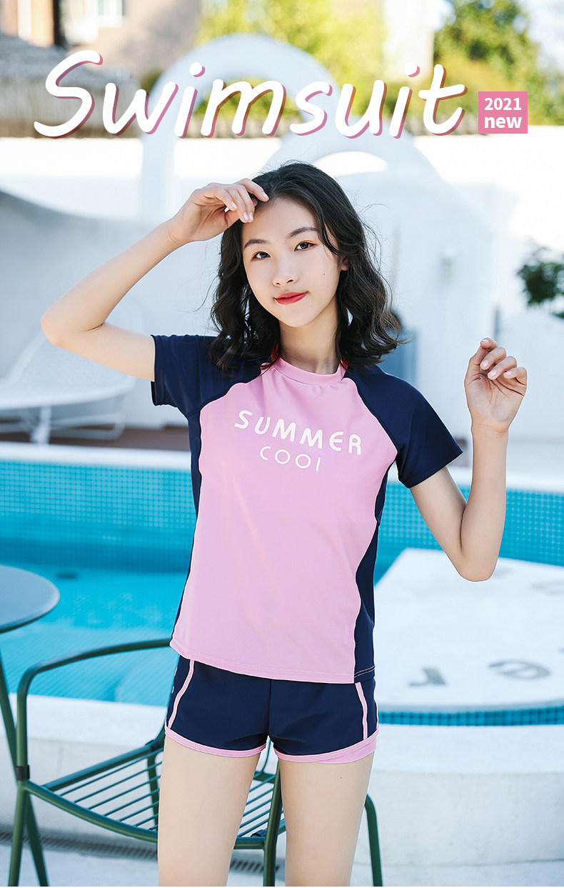 Children S Swimsuit Girls Middle And Big Children Teenagers Split 21 New Short Sleeve Cute Sun Protective Hot Spring Swimwear Lazada Ph