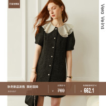 Palace wind lotus leaf collar a dress autumn 2020 new female retro temperament small fragrant wind short sleeve skirt