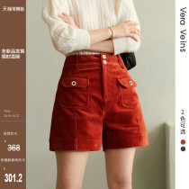 High-waisted vintage corduroy shorts 2020 Autumn new female red age reduction Joker bag straight pants tide