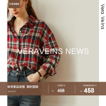 Classic red and blue plaid shirt autumn 2021 new small casual loose versatile linen linen long sleeve shirt Women