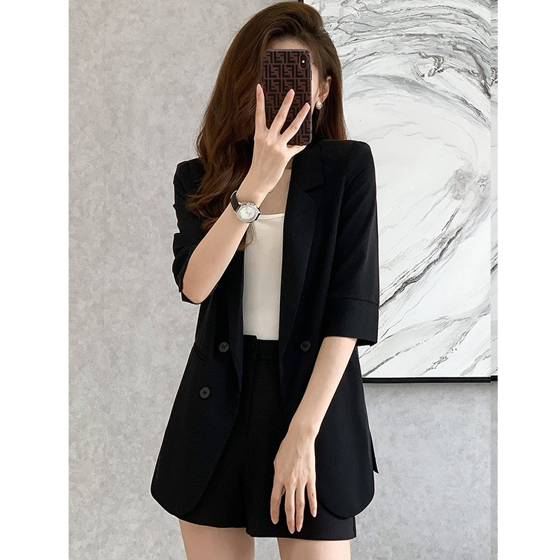 Thin Black Blazer for Women 2026 Summer New Style Petite Casual Suit Shorts Set Two-Piece Thin