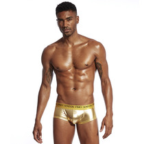 Flat panty gold frosted black leather nightclub sexy panty Leather sense close-fitting four corners mens leggings