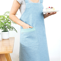 ins Nordic fresh apron thickened linen pure color Korean version home baking kitchen cooking adult male and female hood clothes