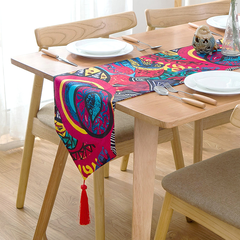 Exotic Ethnic Customs Table Flag Dining Mat Retro Cotton Hemp Cloth Art Double Tea Table Cloth Bed Flag Red Holiday Joyous