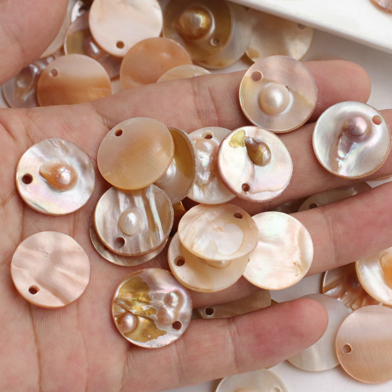 20mm single hole round piece natural belt pearl shell piece handmade diy ear needle hairpin jewelry material accessories
