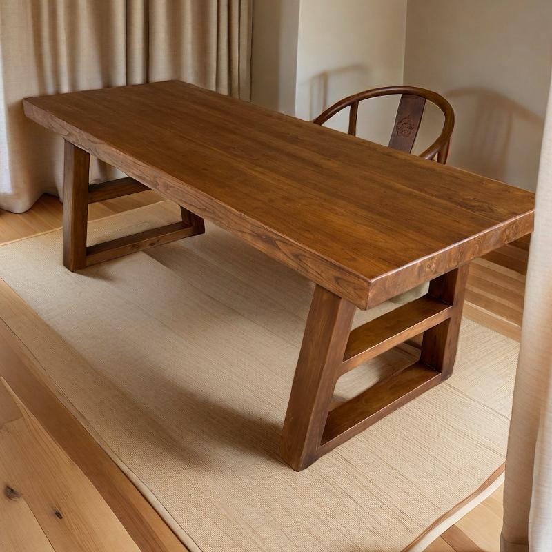 Old Elm Homestay Restaurant Workbench Conference Table Pure Solid Wood Dining Table Modern Simple Rectangular Large Table Multi-Purpose
