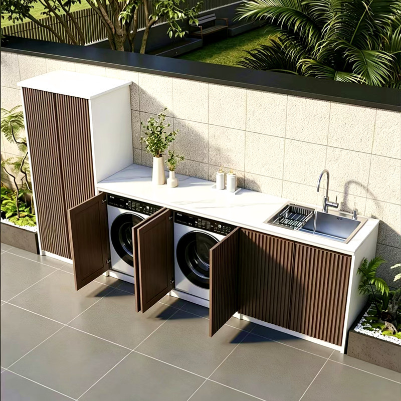 Outdoor Aluminum Alloy Washing Machine Cabinet Integrated Washbasin Cabinet Balcony Outdoor Storage Cabinet Waterproof Trough Sun Protection Workbench Outdoor Aluminum Alloy Washing Machine Cabinet Integrated Washbasin Cabinet Balcony Outdoor Storage Cabinet Waterproof Trough Sun Protection Workbench