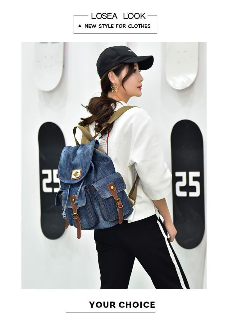 Mới retro gió chéo rửa denim ba lô xu hướng đại học túi gió hipster du lịch ba lô - Ba lô balo đẹp nữ