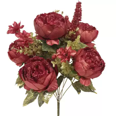 European-style simulation fake flower silk cloth bouquet Floral gold cloth peony decoration decoration dining table plastic fake flower dried flower