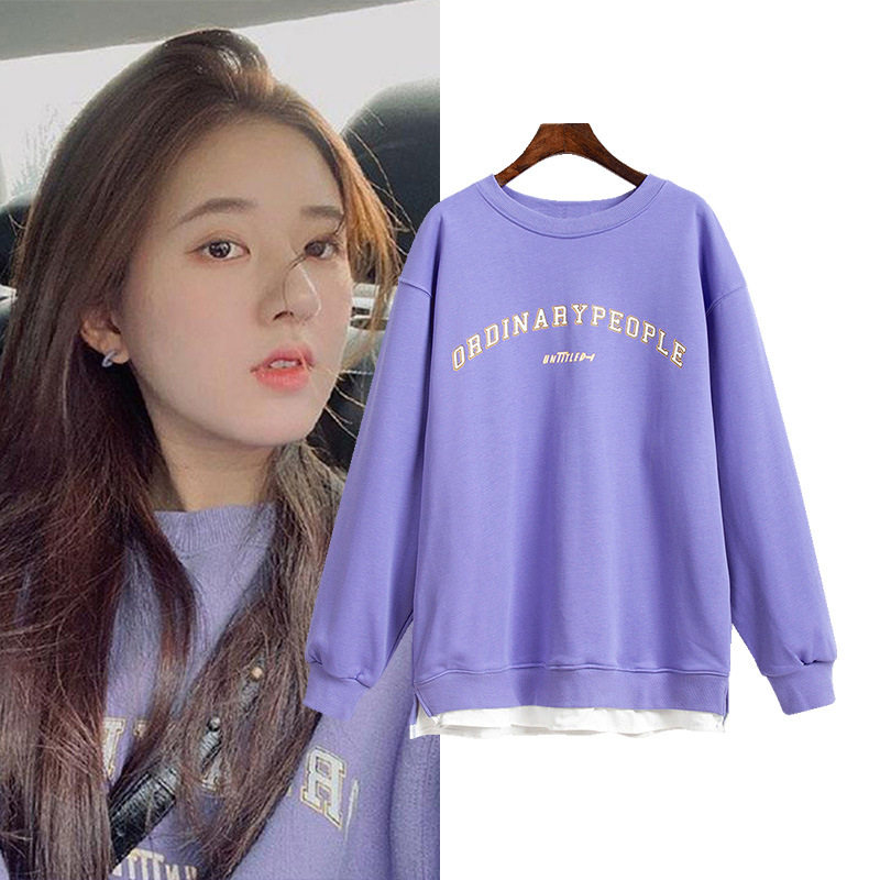 European Station Ottles Discount Store 2022 New Purple Sweater Women's Fall Long Sleeve Fake Two Coats Students