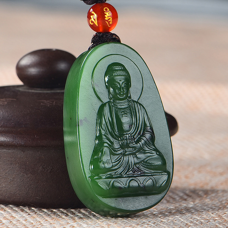 Hetian jade jasper Amitabha Buddha pendant life Buddha men and women models guardian god zodiac dog big day Tathagata necklace