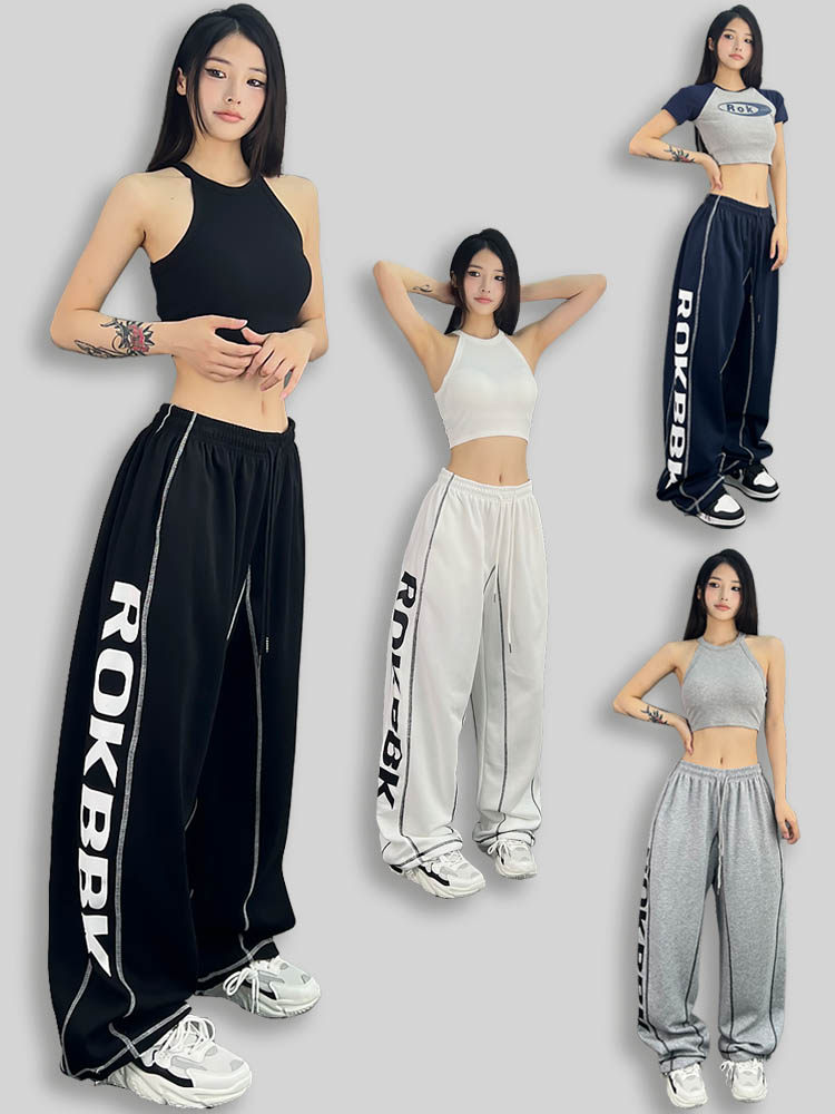 ROKBBK-K/ブハン ストリートダンス トレンディ ブランド サイドプリント ストリートダンス スポーツスーツ レディース ヒップホップ ジャズ ダンスパンツ