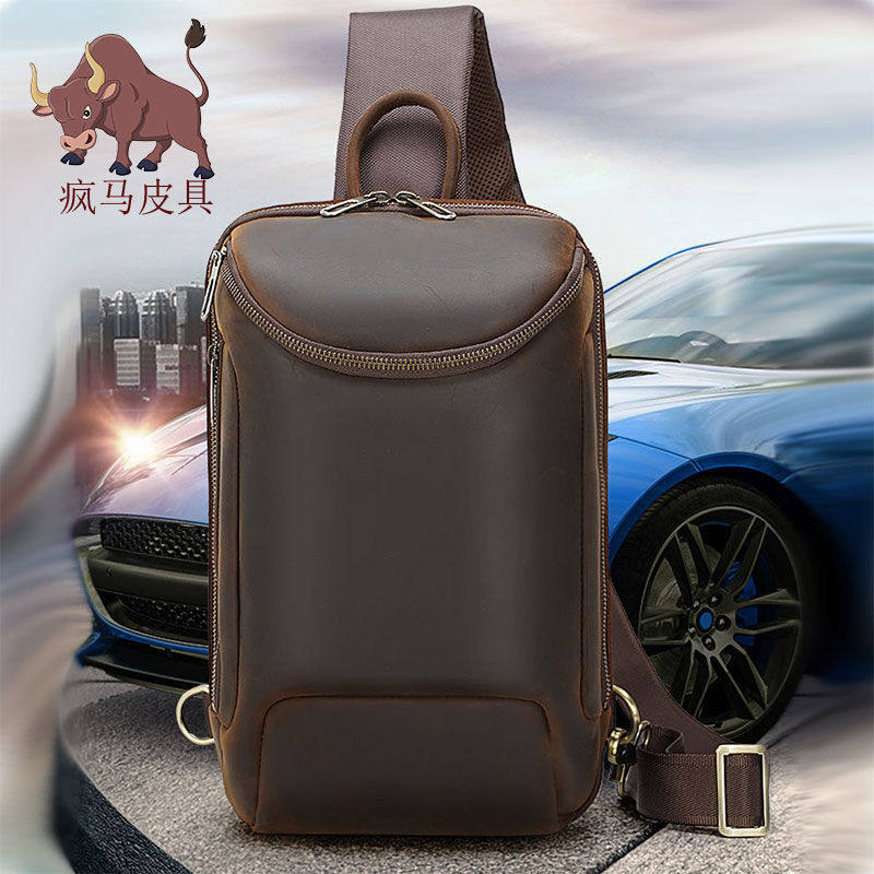 European and American retro genuine leather men's chest bag new head layer of cow leather leisure single shoulder inclined satchel bag Mad Mapi front hanging damp bag