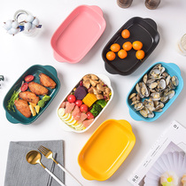 Baked rice baking tray Oven bowl plate Creative net red plate Ceramic tableware dish plate Home binaural cute barbecue