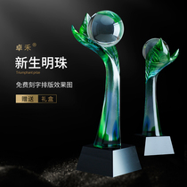 √ Zhuohe glazed crystal trophy custom creative sphere custom lettering honors awards high-end gift box souvenirs
