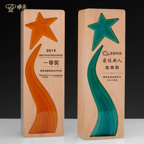 Zhuohe solid wood trophy customized five-pointed star creative lettering annual meeting Awards excellent star employee souvenirs