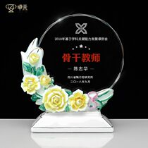 Ceramic Crystal Trophy Customized Thanksgiving Teacher Mothers Day Gift Creative Orchid Medal Customized