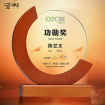 Zhuohe high-grade crystal trophy customized creative solid wood medal excellent staff award competition retirement souvenir