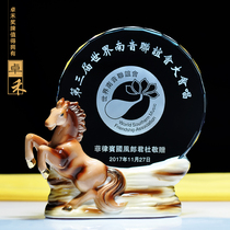 High-grade ceramic horse crystal trophy medals customized horse to successful enterprise company authorized license award authorization gift