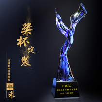 Dancing charm glass trophy trophy custom lettering enterprise excellent staff award to make crystal trophy