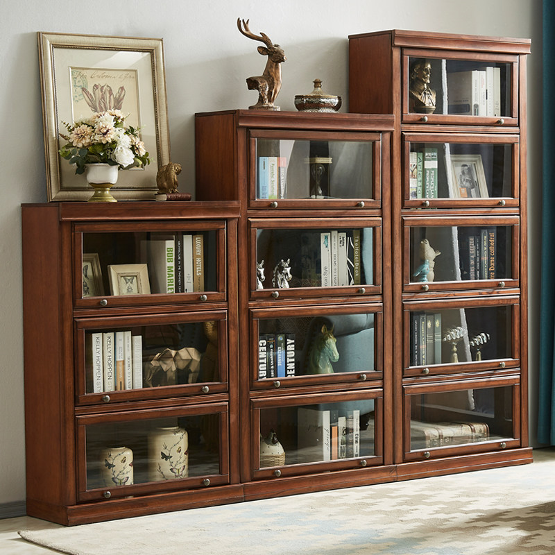 American solid wood bookcase Home floor-to-ceiling multi-layer bookshelf free combination cabinet storage storage light luxury countryside
