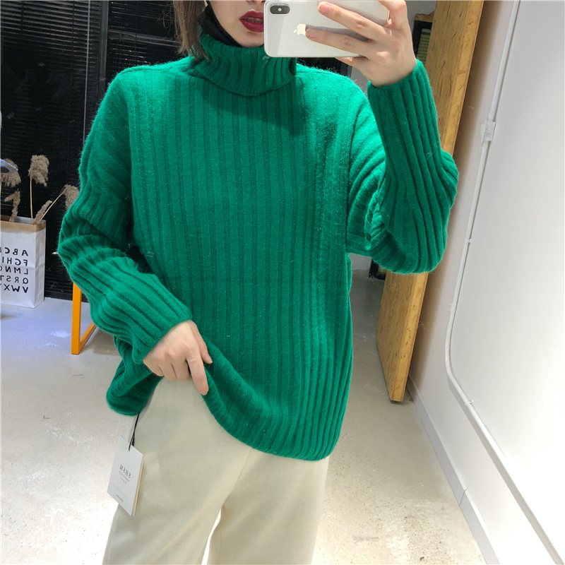 Mẫu áo thu đông 2018 phiên bản Hàn Quốc của màu đơn giản hoang dã cổ cao tay dài hầm hố áo len dệt kim chạm đáy áo sơ mi nữ áo cardigan nữ mỏng