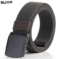 Mens military training belt canvas woven belt automatic buckle female elastic Korean leisure youth training jeans belt